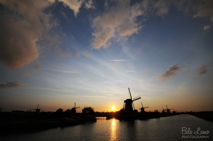 Kinderdijk windmills at sunset